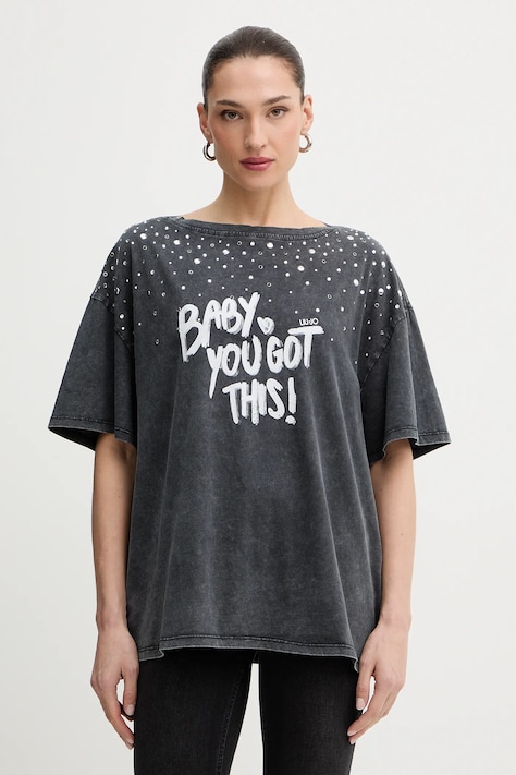 Liu Jo t-shirt bawełniany damski kolor szary WA6131 J3868