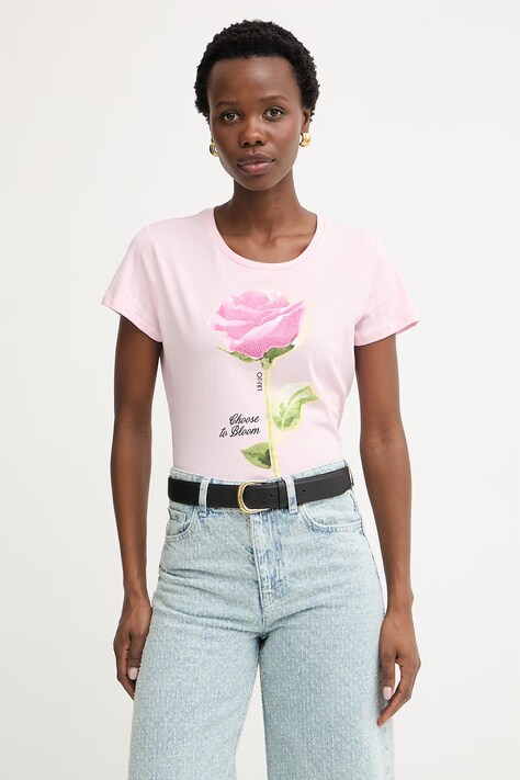 Liu Jo T-shirt damski bawełniany różowy WA6477 JS923