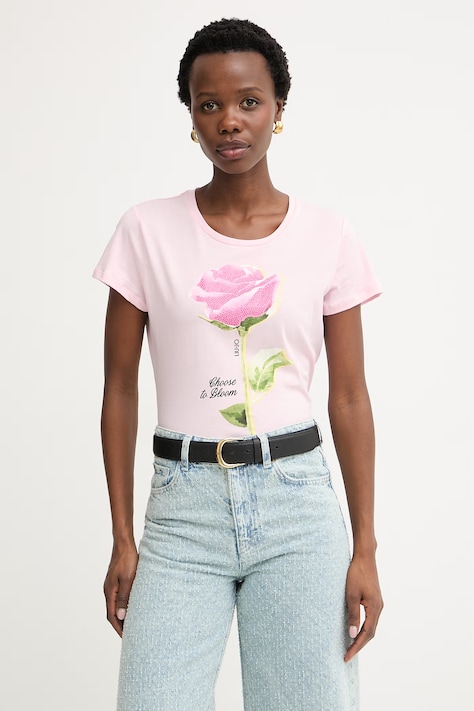 Liu Jo T-shirt damski bawełniany różowy WA6477 JS923