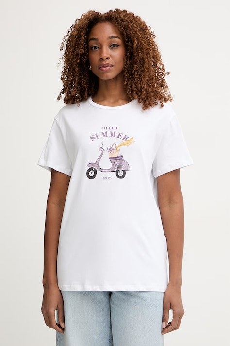 Liu Jo T-shirt damski bawełniany biały WA6502 JS923