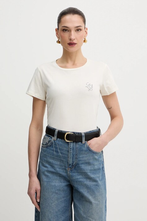 Liu Jo t-shirt bawełniany damski kolor beżowy TA6056 JS923