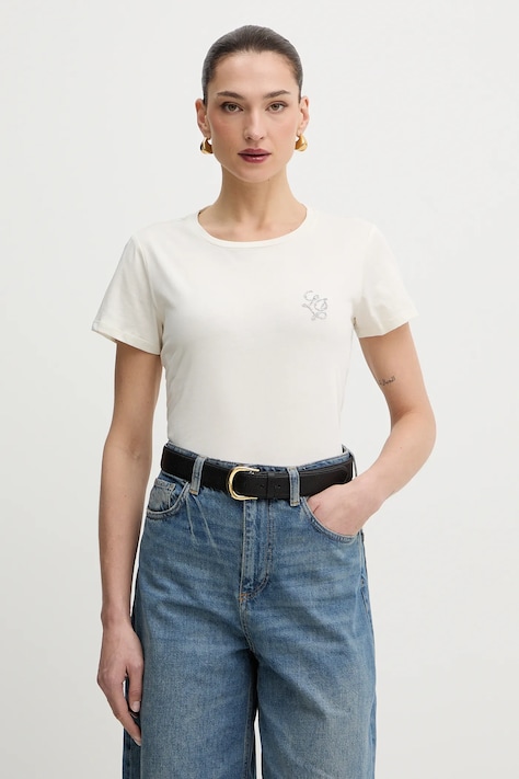 Liu Jo t-shirt bawełniany damski kolor beżowy TA6056 JS923