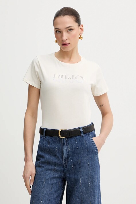 Liu Jo t-shirt bawełniany damski kolor beżowy TA6056 JS923