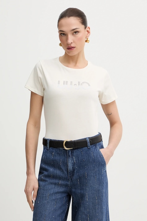 Liu Jo t-shirt bawełniany damski kolor beżowy TA6056 JS923