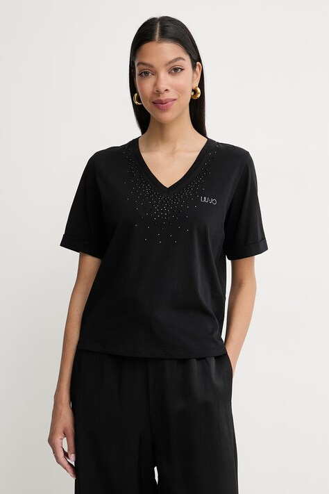 Liu Jo t-shirt damski bawełniany czarny TA6284 JS923