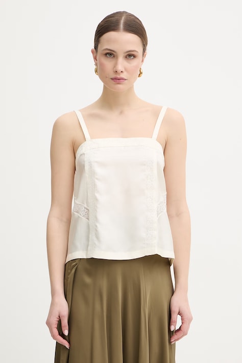 Marella top jedwabny MLMVINO damska kolor beżowy gładka 2613161035200