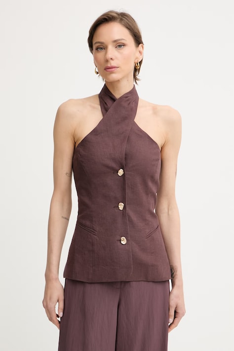 Marella top damski lniany GIORNO brązowy gładki 2613161012200