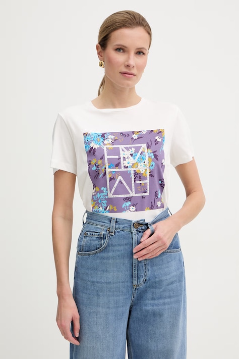 Marella t-shirt damski bawełniany Emme by Marella beżowy 2615971092200