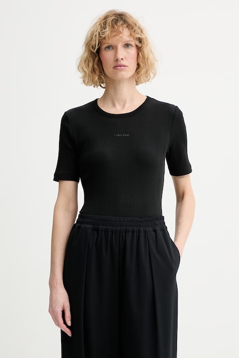 Calvin Klein basic tričko dámske bavlnené s elastanom čierne LV044F211G