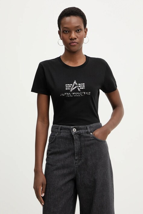 Alpha Industries t-shirt bawełniany Basic BL Mirror Leo W damski kolor czarny 196051ML