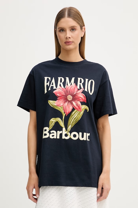 Barbour majica za žene od pamuka x Farm Rio mornarsko plava LTS0736