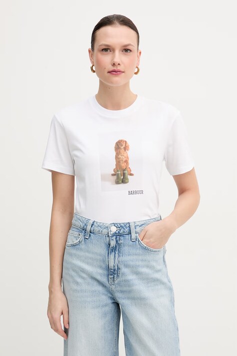 Barbour t-shirt bawełniany Bedale damski kolor biały LTS0715