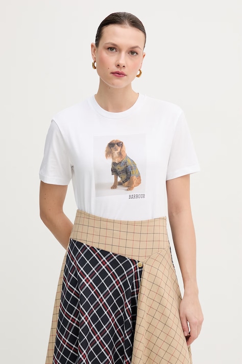 Barbour t-shirt bawełniany Marine damski kolor biały LTS0716