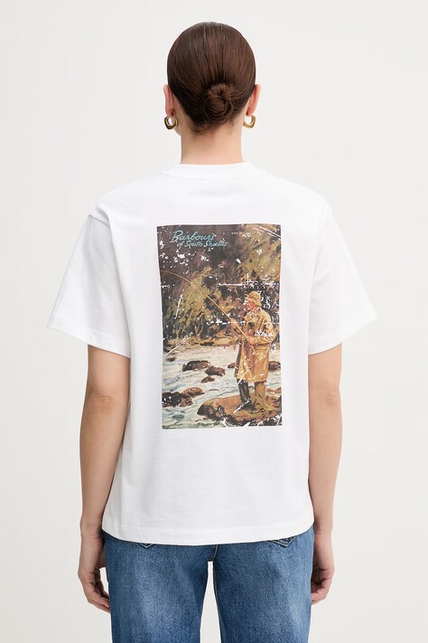 Barbour t-shirt bawełniany Kirby damski kolor biały LTS0722