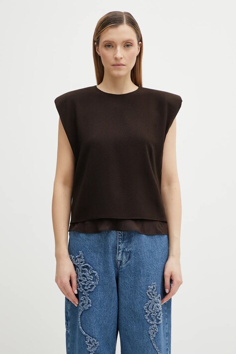 Rotate bluzka damska kolor brązowy gładka 1152111667