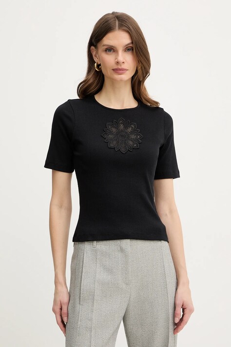 Twinset t-shirt bawełniany damski kolor czarny 261TP2091