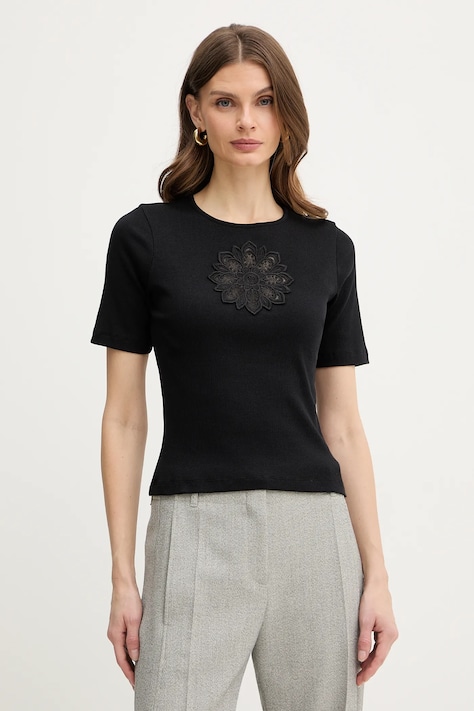 Twinset t-shirt bawełniany damski kolor czarny 261TP2091