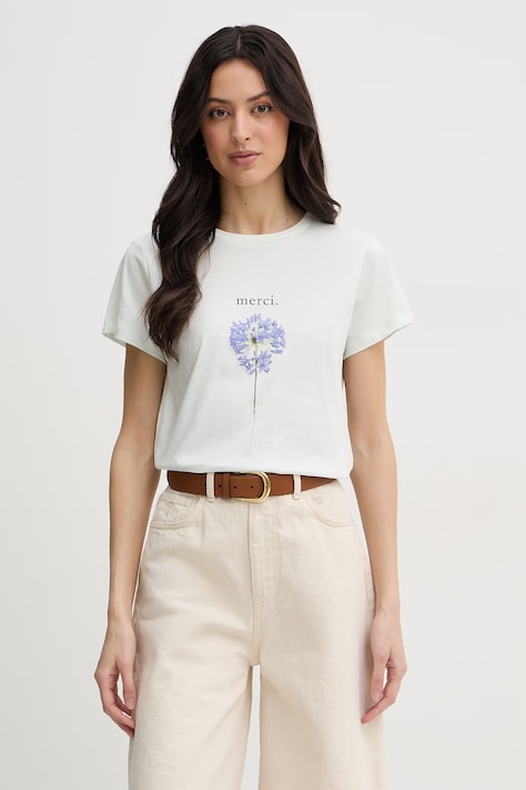 Twinset t-shirt damski bawełniany turkusowy 261TP2341