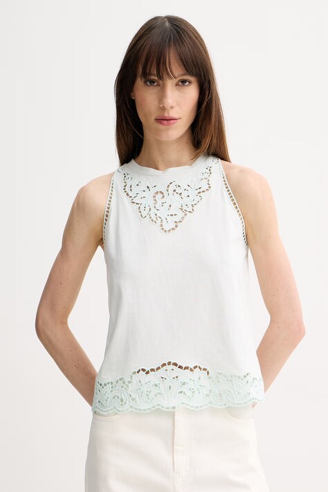 Twinset top bawełniany kolor turkusowy 261TP2441