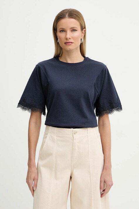 Twinset t-shirt bawełniany damski kolor granatowy 261TP2110