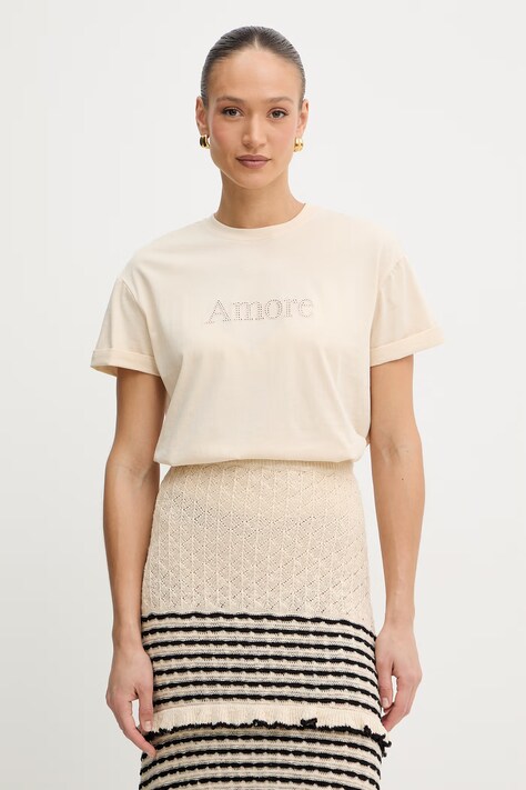 Bavlnené tričko Twinset dámske, béžová farba, 261TP2343