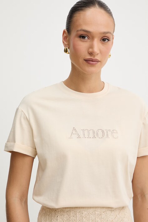 Twinset t-shirt bawełniany damski kolor beżowy 261TP2343