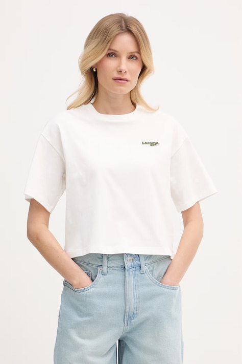 Lacoste crop top femei din bumbac alb TF7605