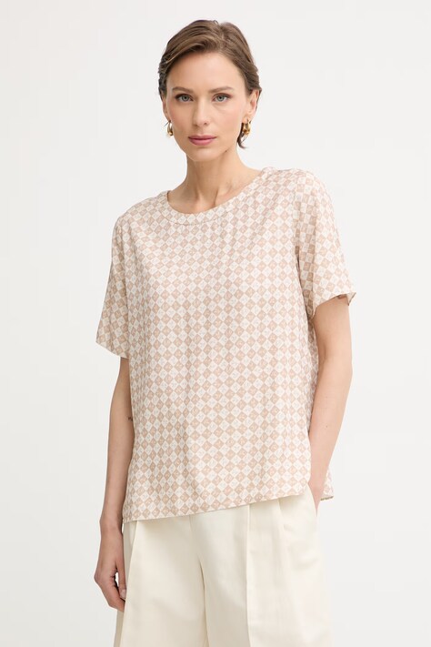 Trussardi bluzka damska z wiskozy beżowa w kratkę D000A000421N