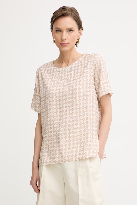 Trussardi bluzka damska z wiskozy beżowa w kratkę D000A000421N