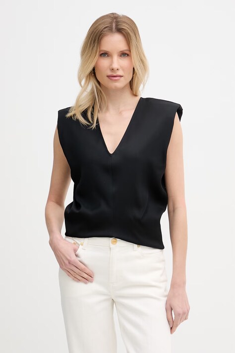 Trussardi bluzka damska z wiskozy czarna gładka D451A000393N