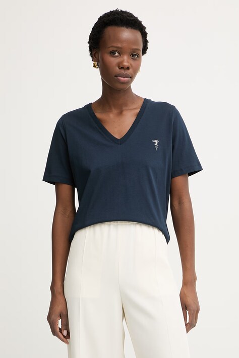 Trussardi T-shirt damski bawełniany granatowy G1266000228N