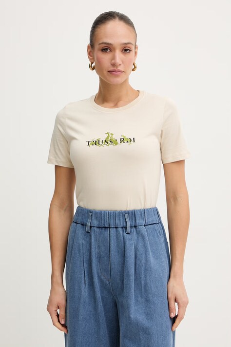 Trussardi t-shirt bawełniany damski kolor beżowy G1336000245N