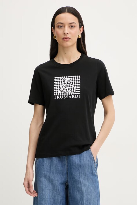 Trussardi T-shirt damski bawełniany czarny G1346000246N
