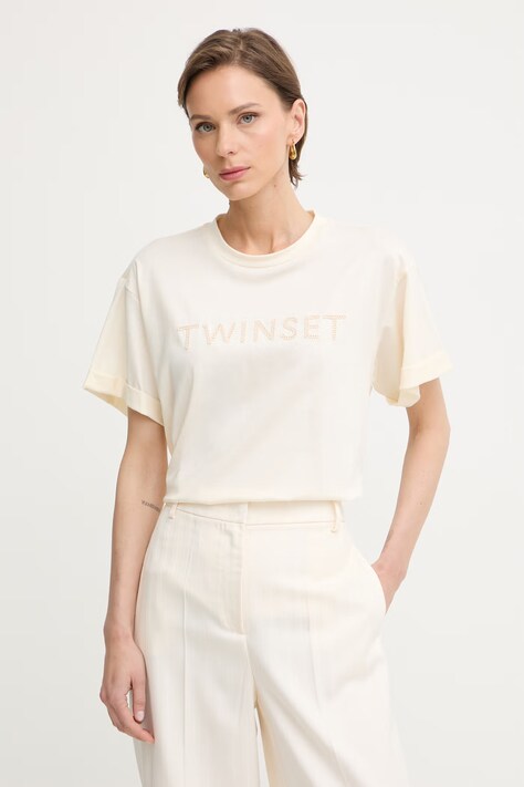 Twinset t-shirt damski bawełniany beżowy 261LM2NJJ