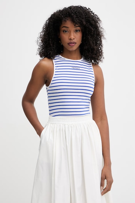 Twinset top damski bawełniany z elastanem niebieski 261LM2GAA