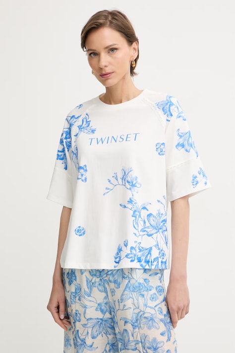 Twinset T-shirt damski z bawełną biały 261LM2SDD