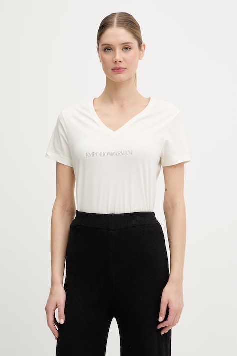 Emporio Armani Underwear футболка жіноча з бавовною бежева EW000409 AF19026