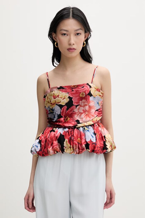 Gestuz bluzka na ramiączkach damska z dodatkiem jedwabiu czerwona w kwiaty 10911035