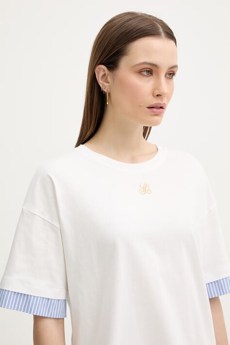 Luisa Spagnoli t-shirt bawełniany Baiadera damski kolor biały 543155