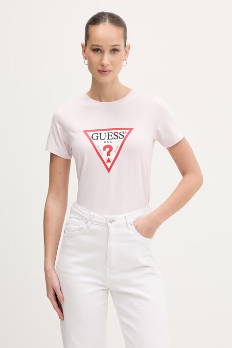 Guess Jeans Τοπ basic t-shirt γυναικείο ροζ W4YI04 J1314