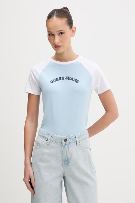 Guess Jeans t-shirt damski bawełniany niebieski W6GIB0J1314