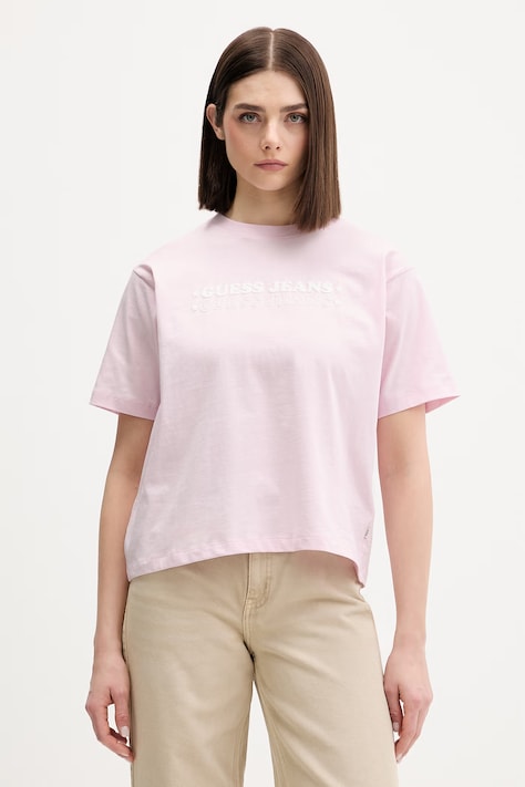 Guess Jeans t-shirt damski bawełniany różowy W6GI04 K8HM0