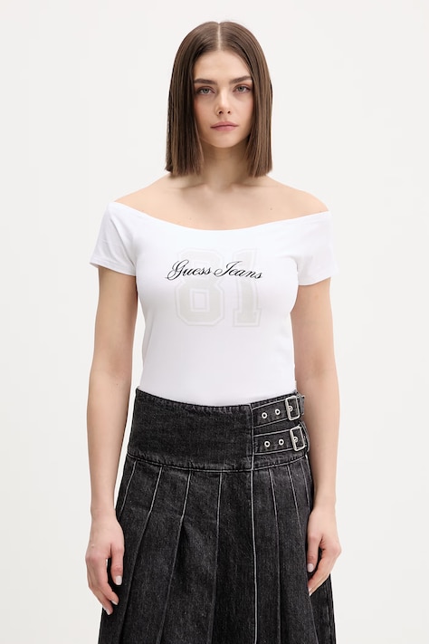 Guess Jeans t-shirt damski bawełniany z elastanem biały W6GI07 J1314