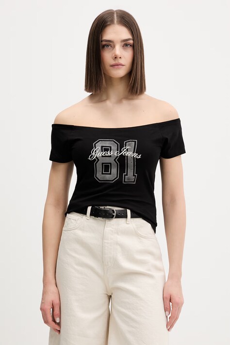 Guess Jeans футболка жіноча бавовняна з еластаном чорна W6GI07 J1314