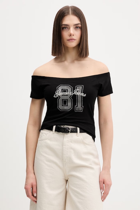 Guess Jeans majica za žene od pamuka s elastanom crna W6GI07 J1314