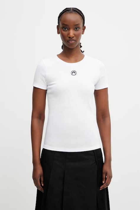 Marine Serre Moon Logo T-shirt damski bawełniany biały WTT012ACJER0008