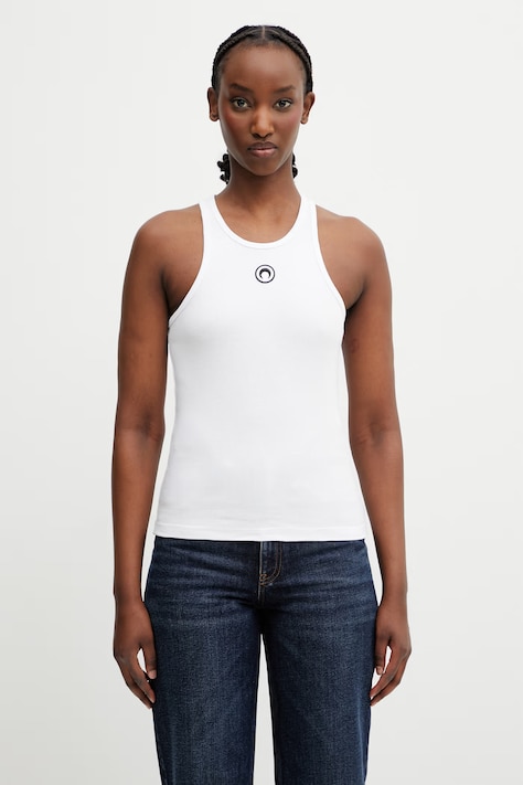 Marine Serre Moon Logo top z bawełną damski biały WTT014ACJER0011