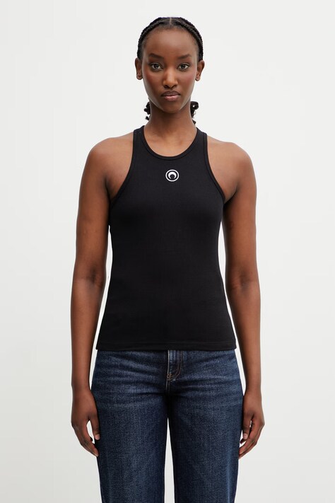 Marine Serre Moon Logo top z bawełną damski czarny WTT014ACJER0011