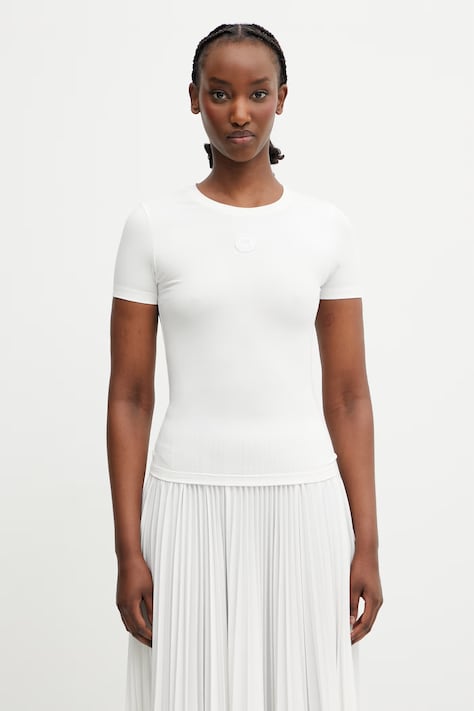 Marine Serre Pearl Logo T-shirt damski bawełniany z elastanem biały WTT012ACJER0115