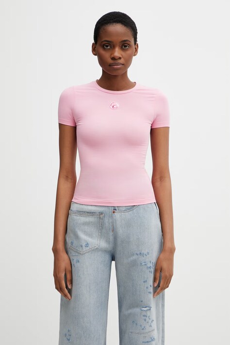 Marine Serre Pearl Logo t-shirt βαμβακερό με ελαστάνη Γυναικείο ροζ WTT012ACJER0115